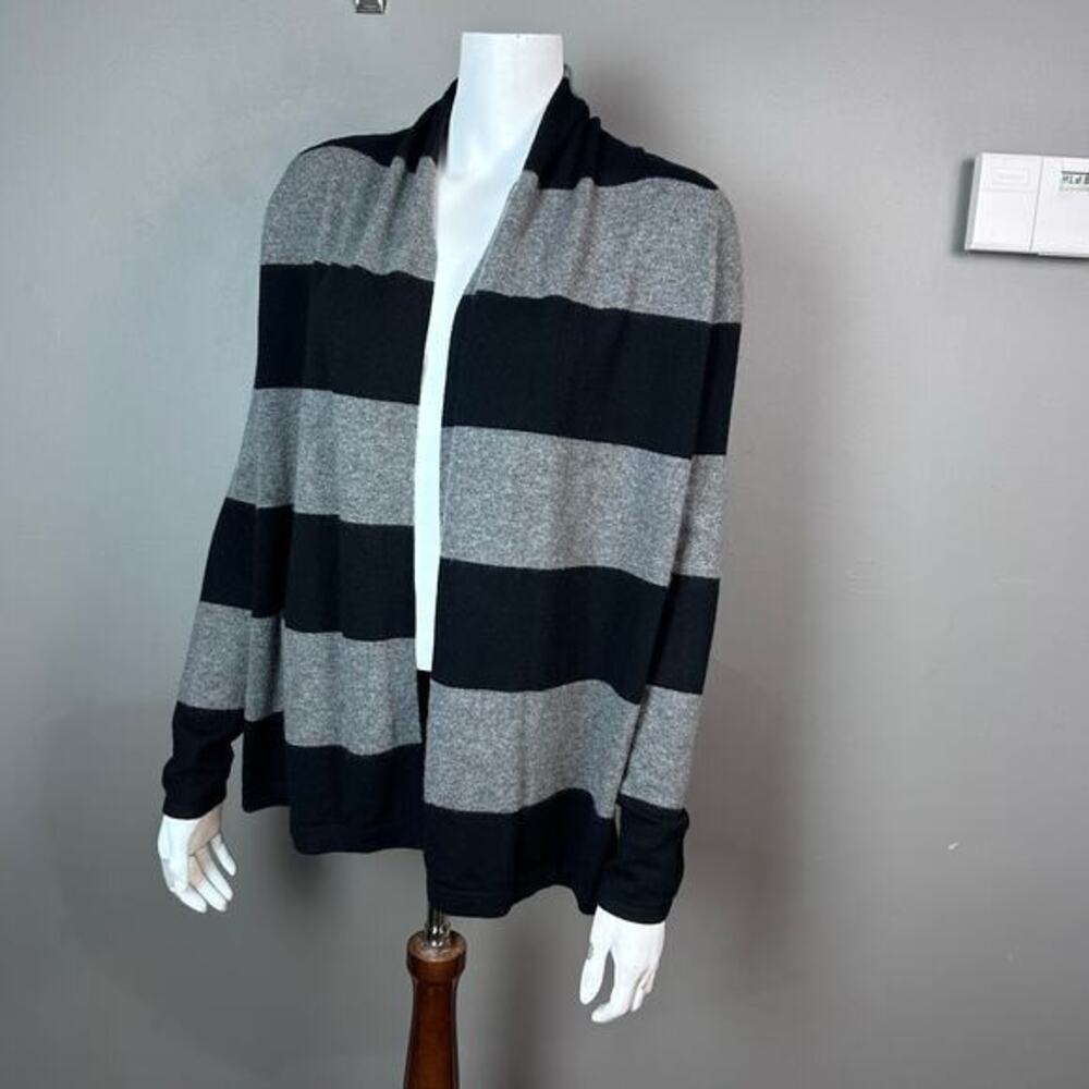 Theory sweater small cardigan shawl stripe cashmere boxy flattering quiet luxury